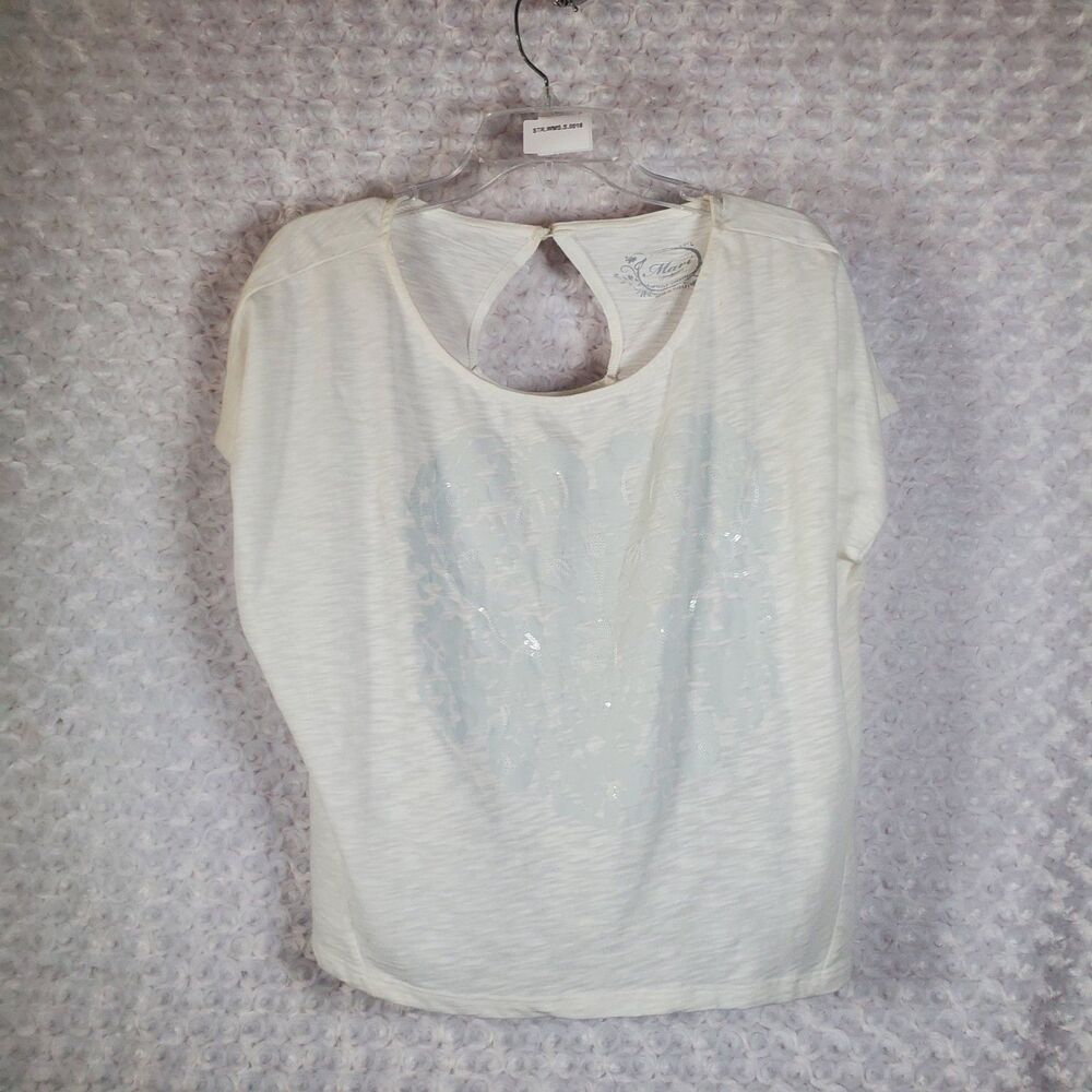 Elegant White Short Sleeve Lace Trim Blouse Top Size S